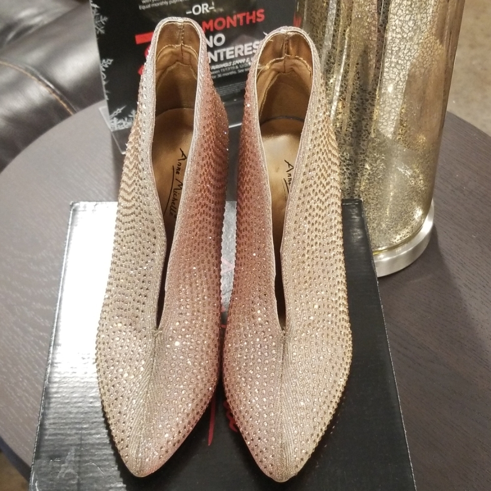 Gold rhinestone heels